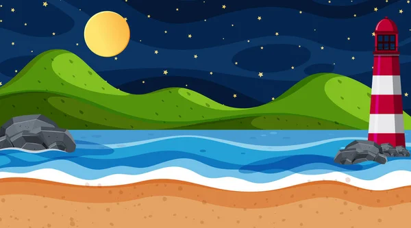 Naturscen med hav på natten — Stock vektor