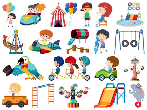Grote set geïsoleerde objecten van kinderen en circus — Stockvector