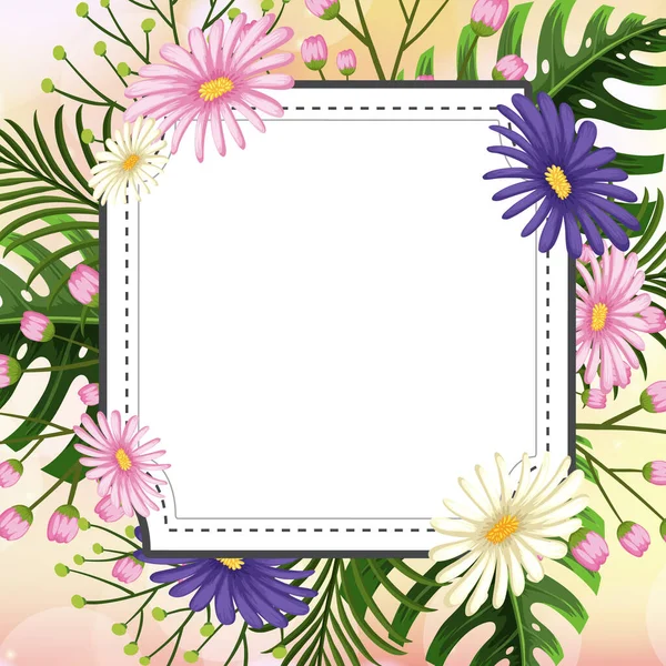 Frame template ontwerp met bloemen — Stockvector