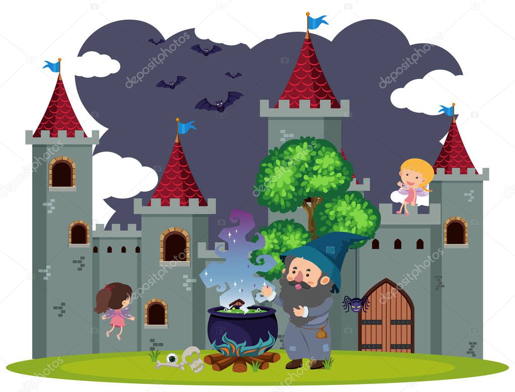 Background scene of wizard at the castle