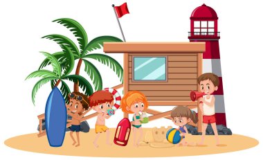 İnsanlar sahilde eğleniyor.