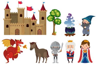 Beyaz arkaplanda izole edilmiş peri masalı karakterleri