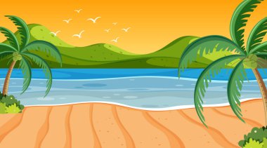 Sahilde Hindistan cevizi ağaçları ile doğa manzara