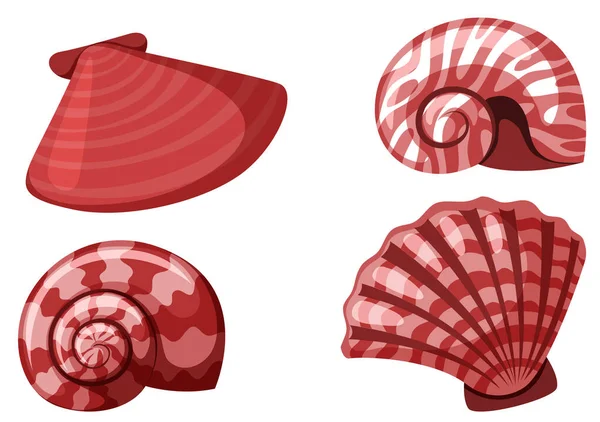 Ensemble de coquillages isolés de couleur rouge — Image vectorielle