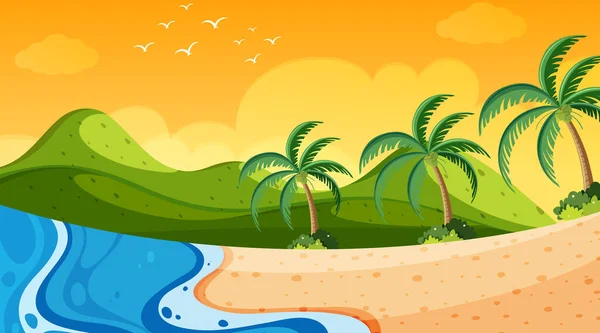 Escena natural con el océano al atardecer — Vector de stock