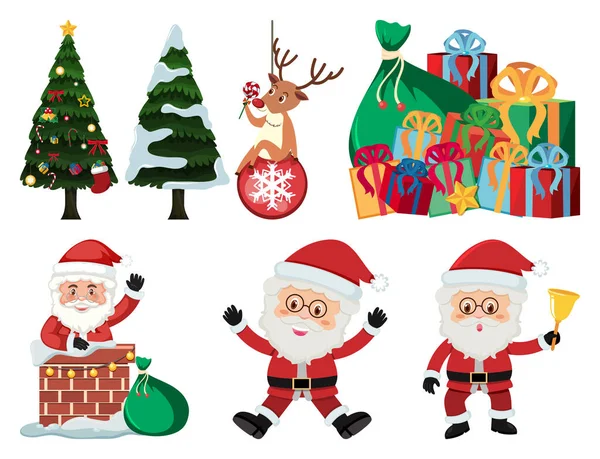 Set de Navidad con Santa y regalos — Vector de stock