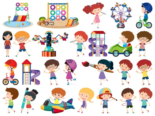 Large set of isolated objects of kids and playground — Stock Vector