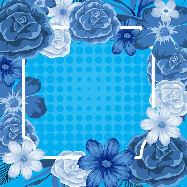 Frame template ontwerp met blauwe bloemen — Stockvector