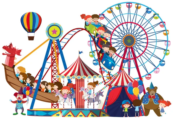 Children riding on circus rides — ストックベクタ