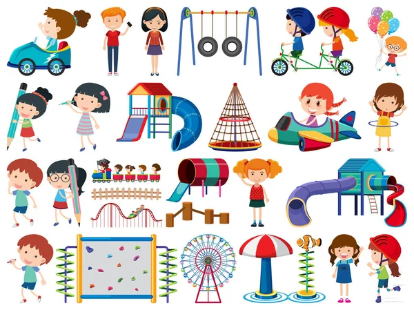 Grande conjunto de objetos isolados de crianças e playground — Vetor de Stock