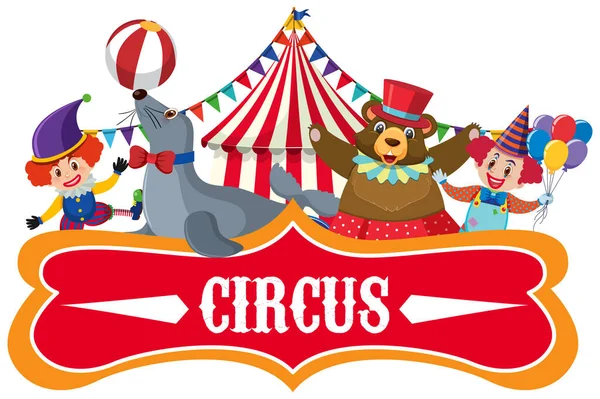 Sticker template voor circus met veel dieren — Stockvector