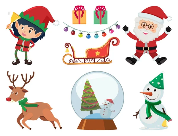 Set de Navidad con Santa y renos — Vector de stock