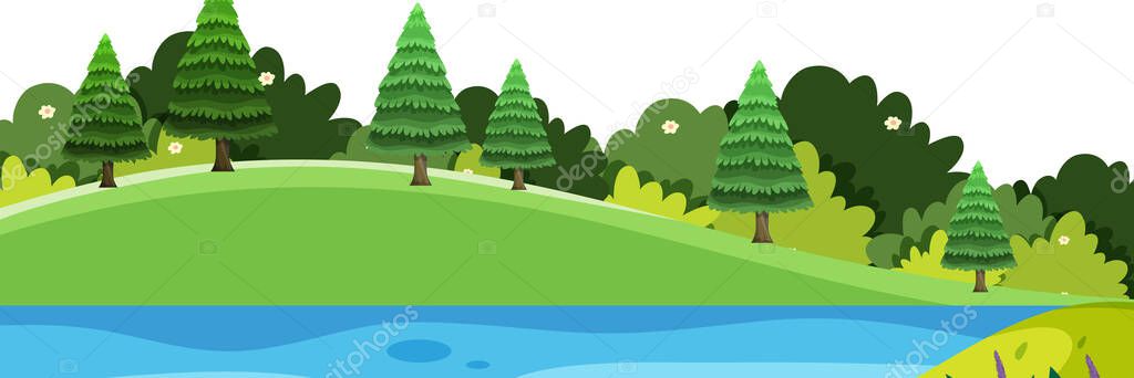Scenery background of small hills and river