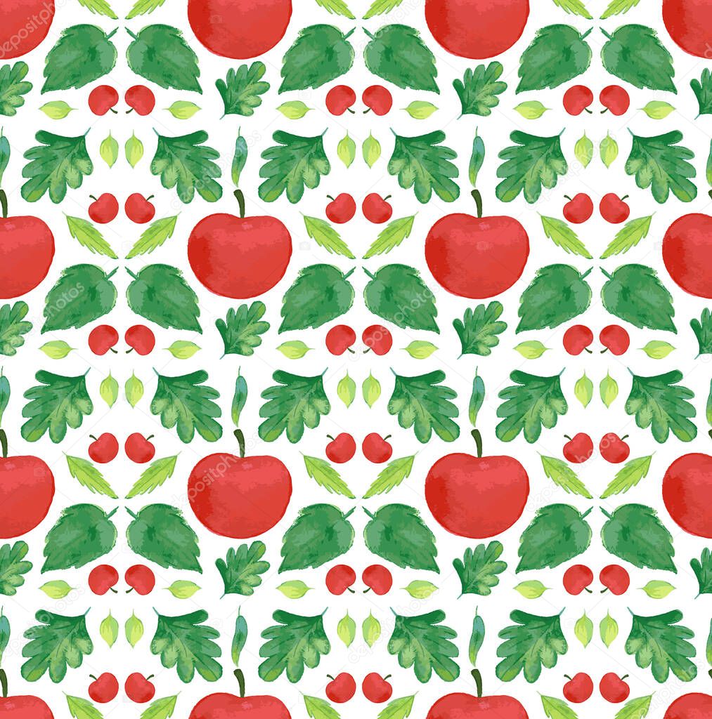 Seamless background design with apples and leaves