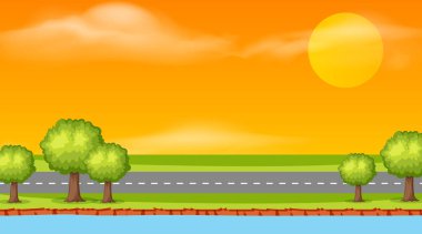 Landscape background design of road at sunset