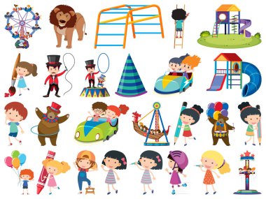 Çocukların ve sirkin geniş izole nesneleri.