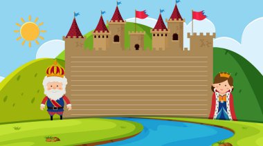 Paper template with king and queen at the castle