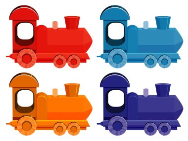 Set of four pictures of trains in different colors