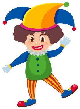 Single character of funny clown on white background