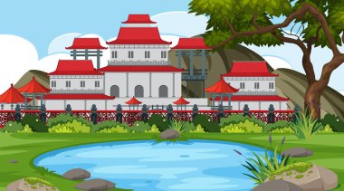 Asya bina ile bir açık hava sahnesi