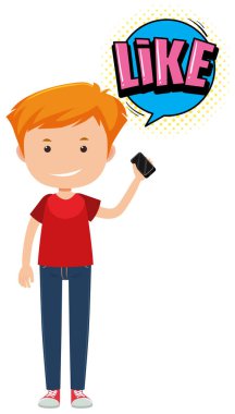 Man holding cellphone and word expression like