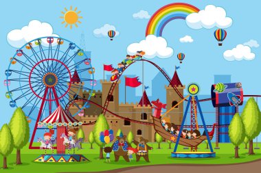 Lunaparkta çocuklar geziyor.