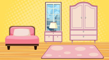 Room with pink bed and closet