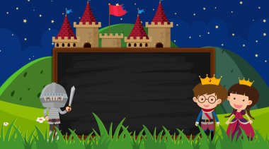 Arka planda prens ve prenses ile sınır şablonu