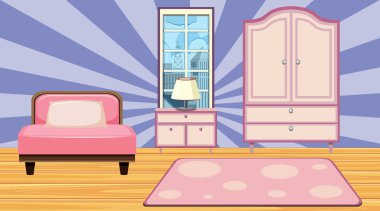 Room with pink bed and closet