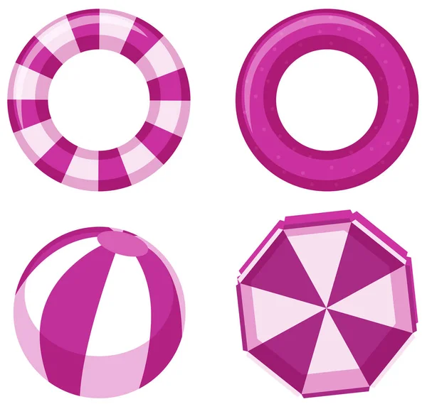 Zestaw różowych pierścieni bezpieczeństwa i piłki plażowej — Wektor stockowy