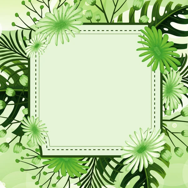 Diseño de fondo con hojas verdes y marco de flores — Vector de stock