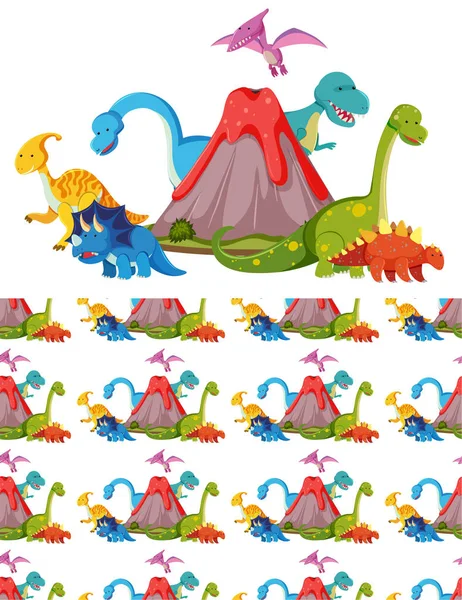 끝도 없이 설계된 공룡 과 화산 들 — 스톡 벡터