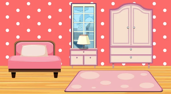 분홍색 침대와 옷장 이 있는 방 — 스톡 벡터