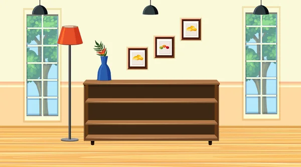 Scena z drewnianą półką w pokoju — Wektor stockowy