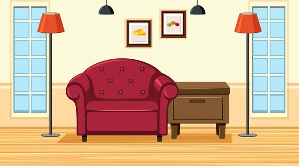 Jelenet piros kanapéval a nappaliban — Stock Vector