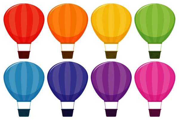 Set of hot air balloons in eight colors — Stock Vector