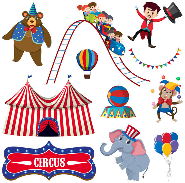 Set of isolated objects theme circus