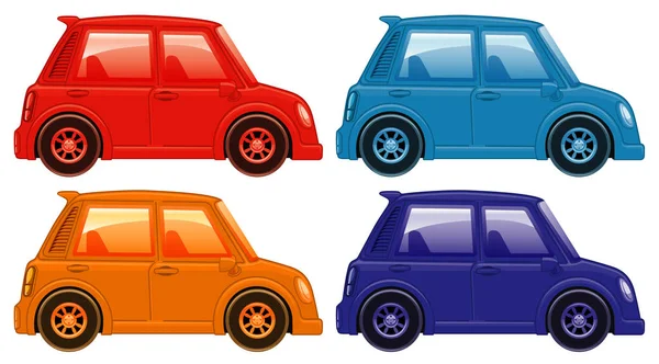 Набор из четырех фотографий автомобилей в разных цветах — стоковый вектор