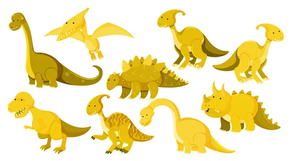 Grand ensemble de différents types de dinosaures — Image vectorielle