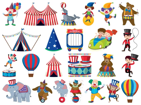 Ampia serie di oggetti isolati di bambini e circo — Vettoriale Stock