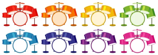 Set of drumsets in different colors — ストックベクタ