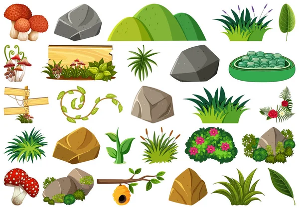 Set of isolated objects theme - nature — Stock Vector