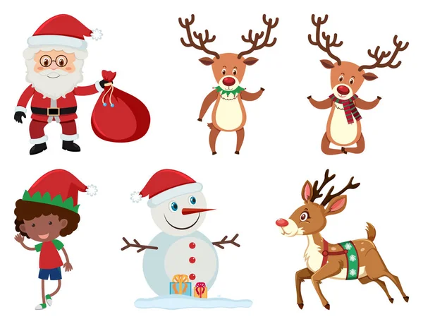 Coffret de Noël avec Père Noël et rennes — Image vectorielle