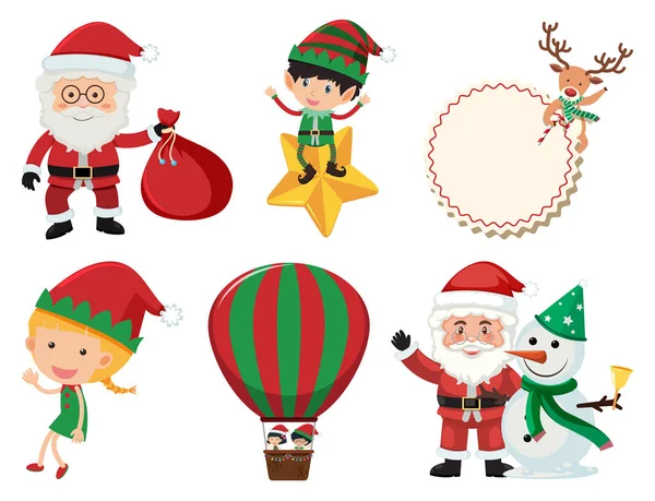 Set de Navidad con Santa y elfo — Vector de stock