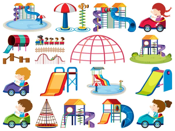 Gran conjunto de objetos aislados de niños y patio de recreo — Vector de stock