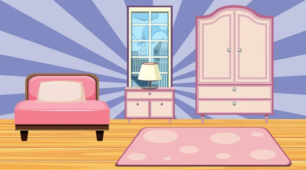 Room with pink bed and closet — Stock Vector