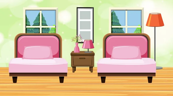 Quarto com sofá rosa e almofadas — Vetor de Stock