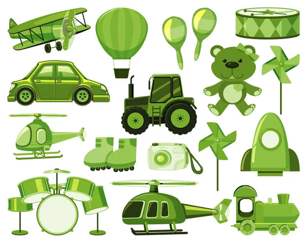 Large set of different objects in green — Stock Vector