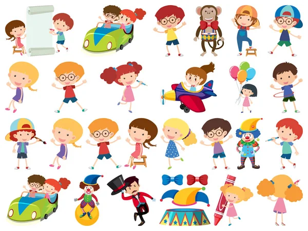 Large set of isolated objects of kids and circus — Stock Vector