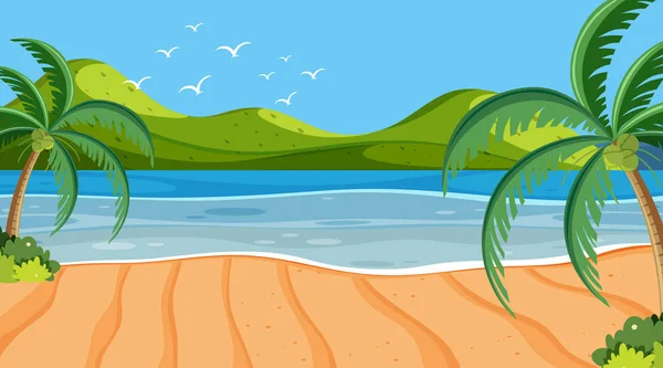 Природная сцена с кокосовыми пальмами на пляже — стоковый вектор